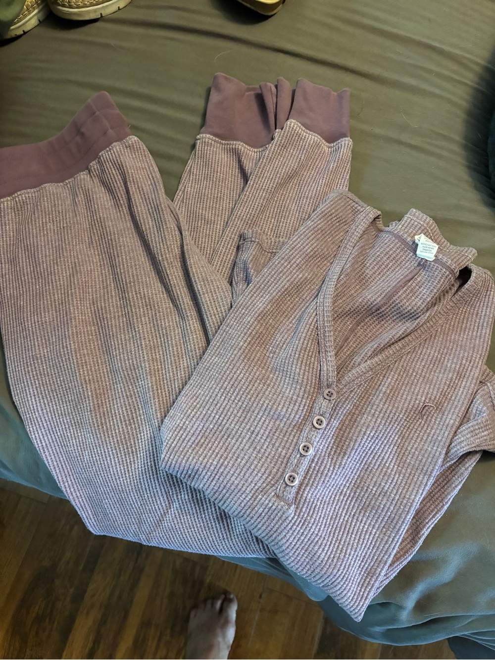 Ribbed Henley Lounge Jogger Set - light Mauve